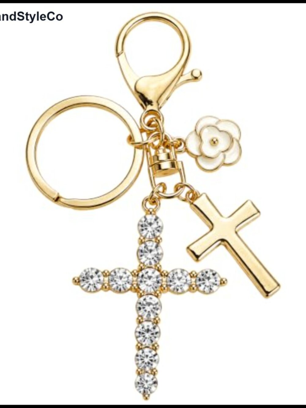 Rhinestone Double Cross Keychain Purse Charm Christian Gift for Women